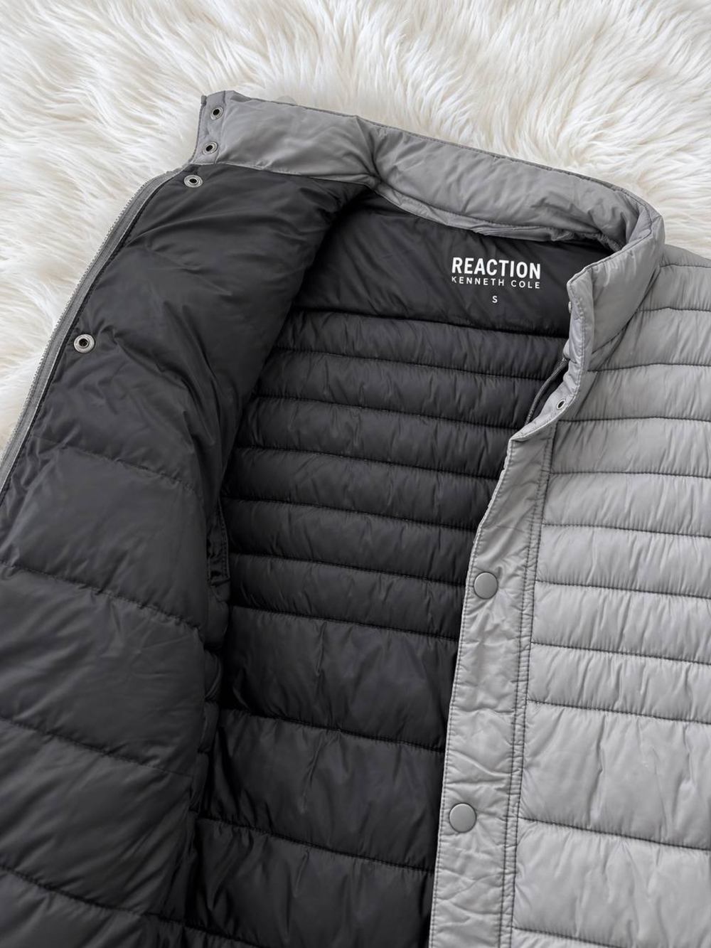Kenneth Cole Quilted Puffer Jacket in Light Gray with Black Lining - Picture 2 of 3